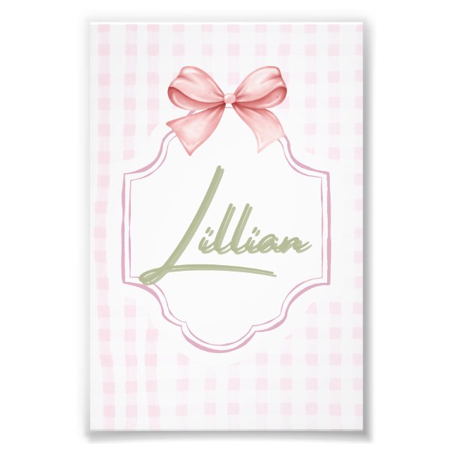 Personalisiert Lillian Baby Girl Kinderzimmer Bow& Fotodruck (Vorne)
