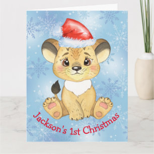 Personalisiert Lion 1. Christmas Baby Boy Blue Karte