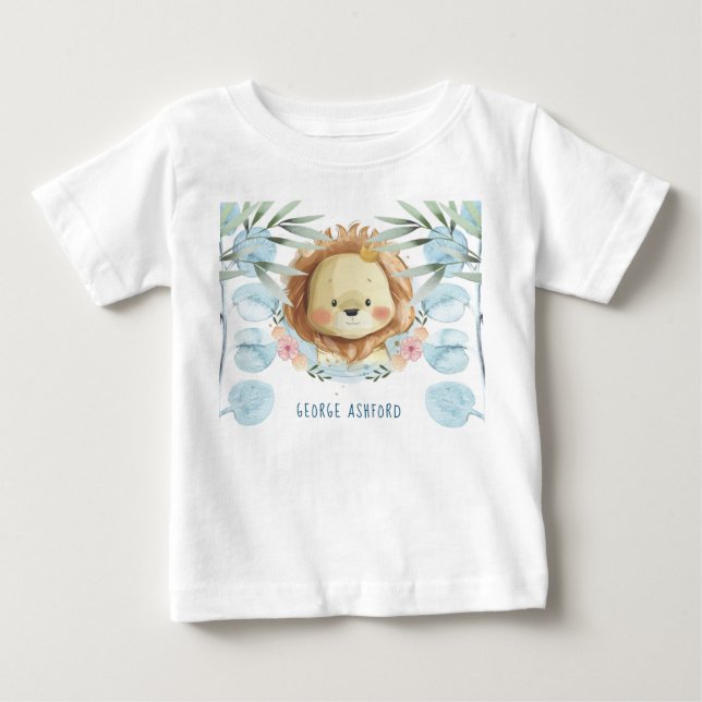 Personalisiert Lion Illustration Baby T-shirt (Vorderseite)
