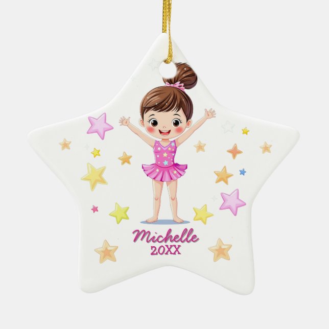 Personalisiert Little Gymnast Girl Christmas Pink Keramik Ornament (Hinten)