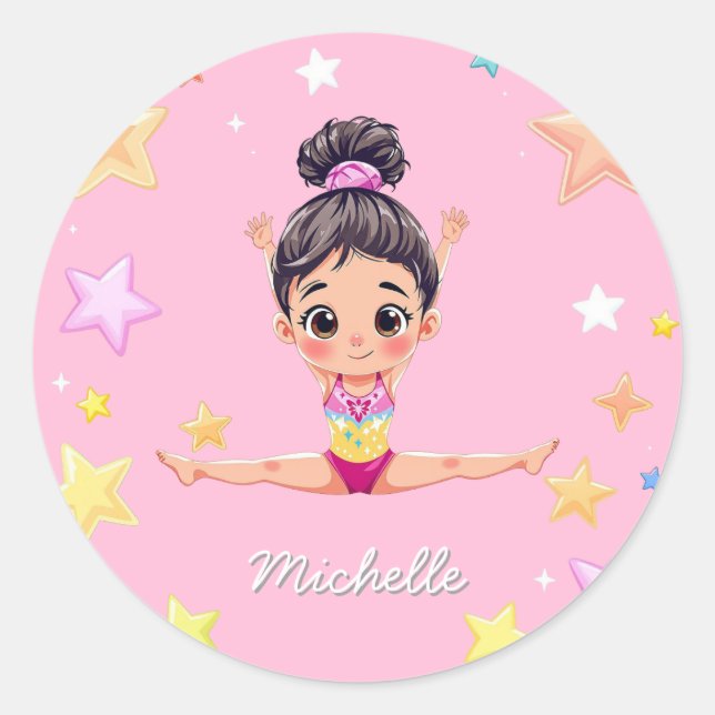 Personalisiert Little Gymnast Girl Christmas Pink Runder Aufkleber (Vorderseite)