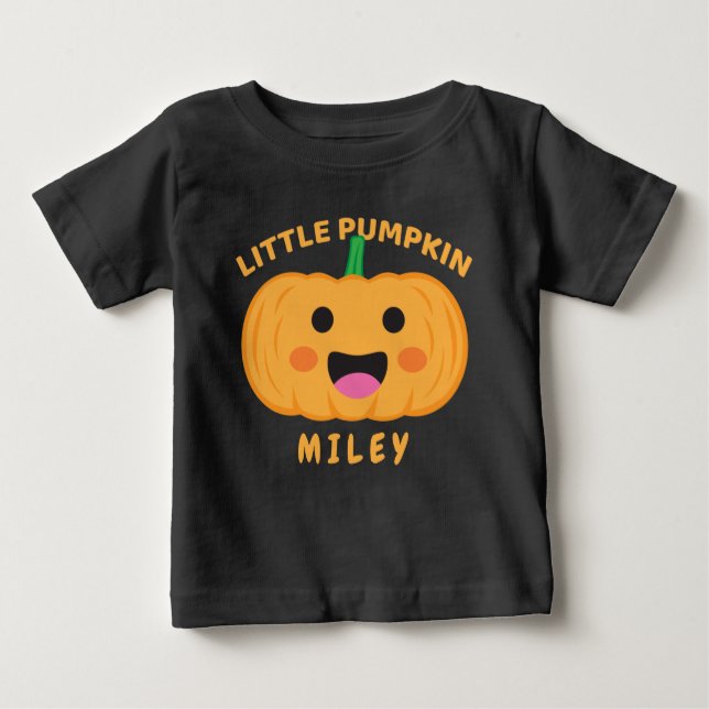 Personalisiert Little Pumpkin Halloween Erntedank Baby T-shirt (Vorderseite)