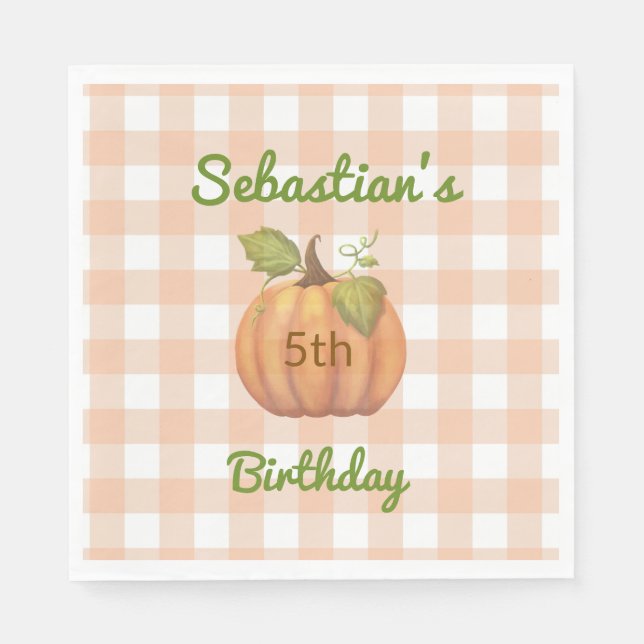 Personalisiert Little Pumpkin Orange Gingham Serviette (Vorderseite)