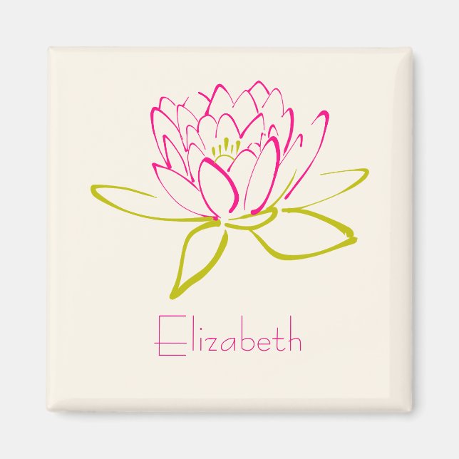 Personalisiert. Lotus Blume / Wasserlilie Zeichnen Magnet (Vorne)