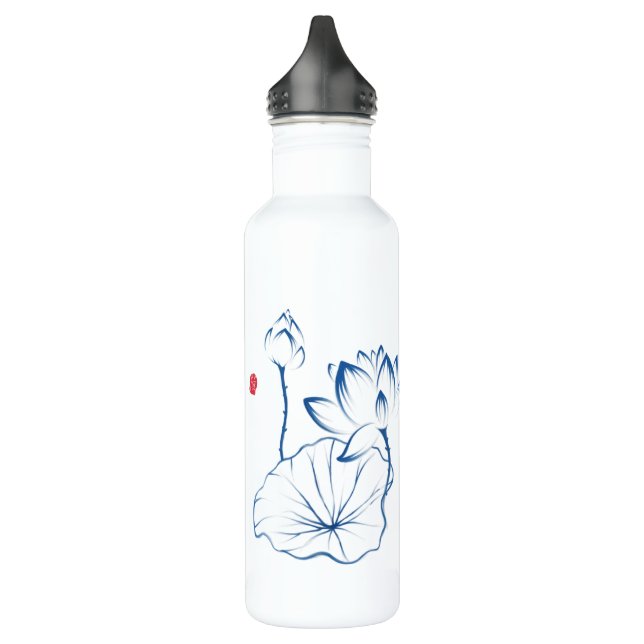 Personalisiert Lotus Chinoiserie Name Monogram Edelstahlflasche (Links)
