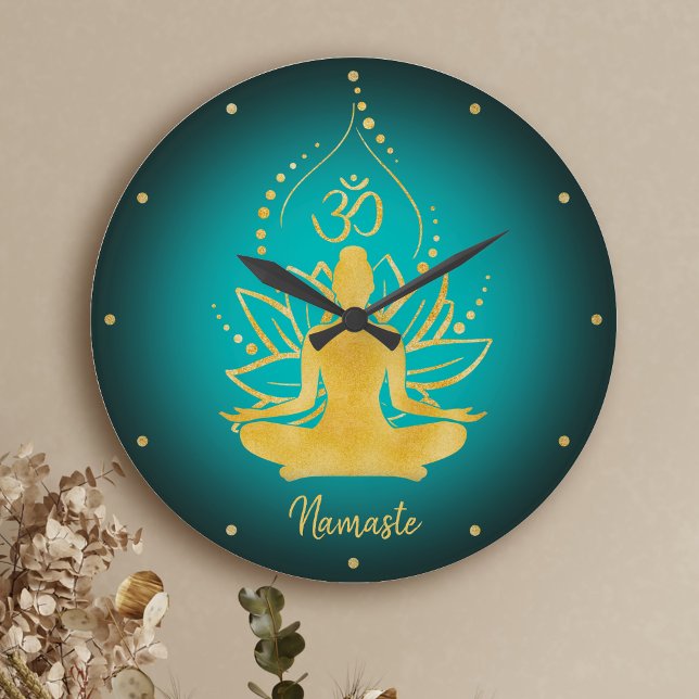 Personalisiert Lotus & Om Yoga Namaste Individuell Große Wanduhr (Von Creator hochgeladen)