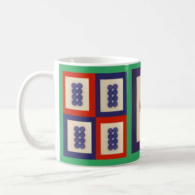 Personalisiert Lucky Blue Eight Wheel Mahjong Tile Kaffeetasse (Links)