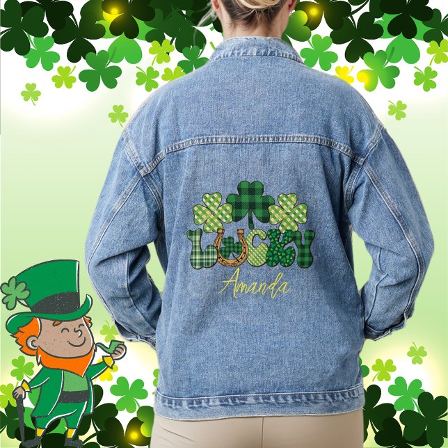 Personalisiert-Lucky-St-Patricks-Tag Jeansjacke (Personalized Lucky St Patricks Day Denim Jacket)
