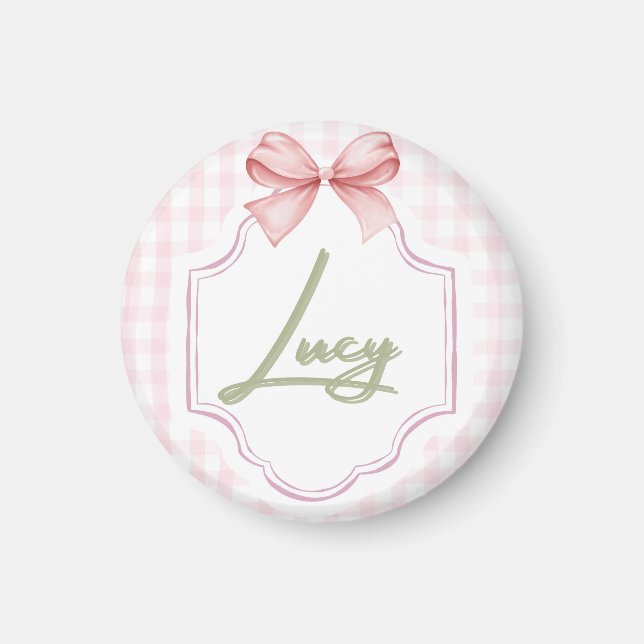 Personalisiert Lucy Baby Girl Kinderzimmer Bow&Gin Magnet (Vorne)