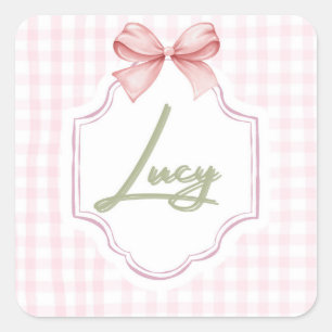 Personalisiert Lucy Baby Girl Kinderzimmer Bow&Gin Quadratischer Aufkleber