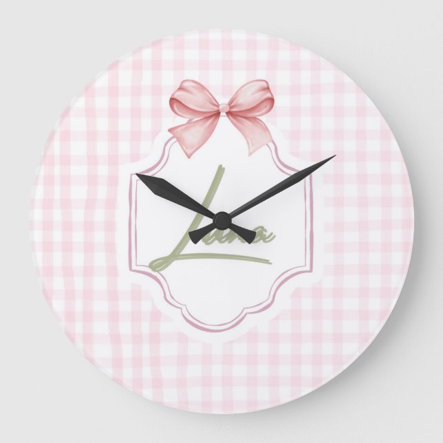 Personalisiert Luna Baby Girl Kinderzimmer Bow & G Große Wanduhr (Vorderseite)