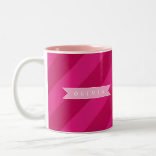 Personalisiert Lustig Süß Modern Rosa Streifen Zweifarbige Tasse