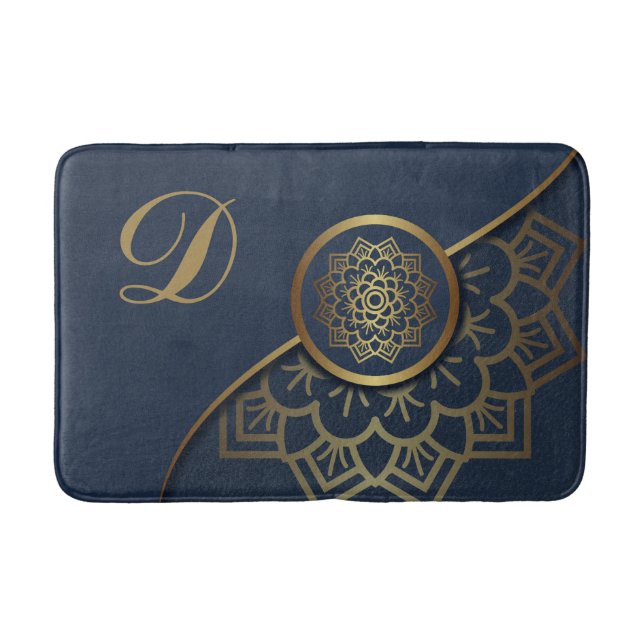 Personalisiert Luxury Gold Mandala Art Blue Badematte (Vorderseite)