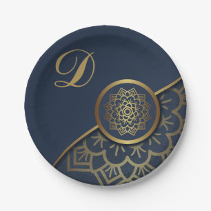 Personalisiert Luxury Gold Mandala Art Blue Pappteller