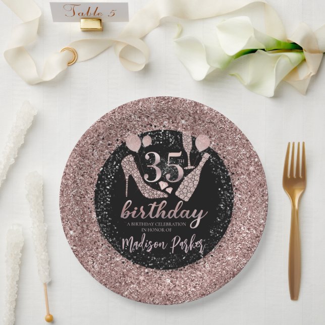 Personalisiert Luxus 35. Geburtstag Glitzer Pappteller (Hochzeit)