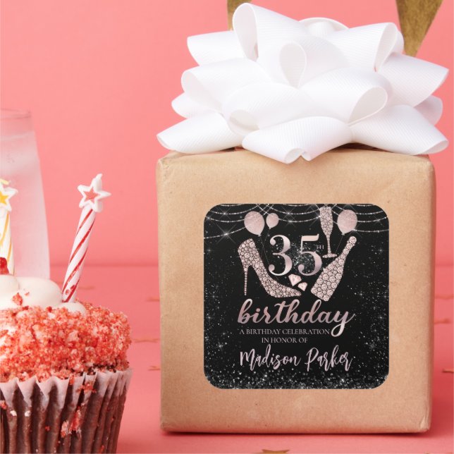 Personalisiert Luxus 35. Geburtstag Glitzer Quadratischer Aufkleber (Party)