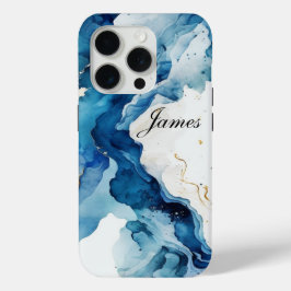 Personalisiert Luxus Blau, Weiß und Gold Wasserfar Case-Mate iPhone Hülle