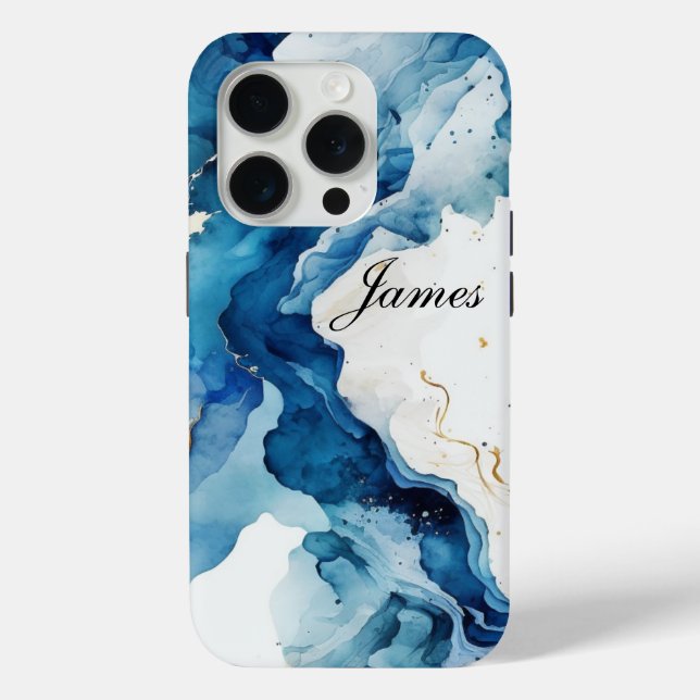 Personalisiert Luxus Blau, Weiß und Gold Wasserfar Case-Mate iPhone Hülle (Rückseite)