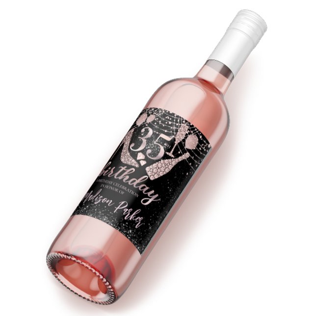 Personalisiert Luxus Glitzer 35. Geburtstag Weinetikett (Von Creator hochgeladen)