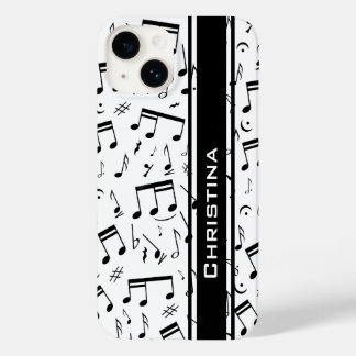 Personalisiert Luxus Weiß und Schwarz Musiknoten Case-Mate iPhone 14 Hülle