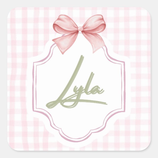 Personalisiert Lyla Baby Girl Kinderzimmer Bow&Gin Quadratischer Aufkleber (Vorderseite)