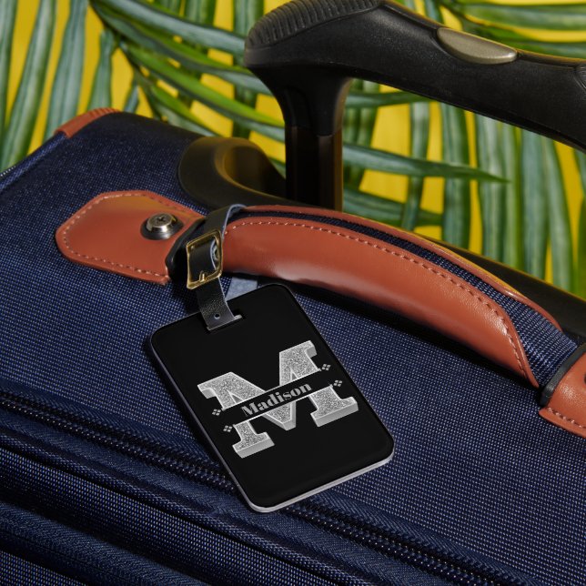 Personalisiert m Erste Silver Monogramm Ihr Name Gepäckanhänger (Vorderseite Insitu 1)