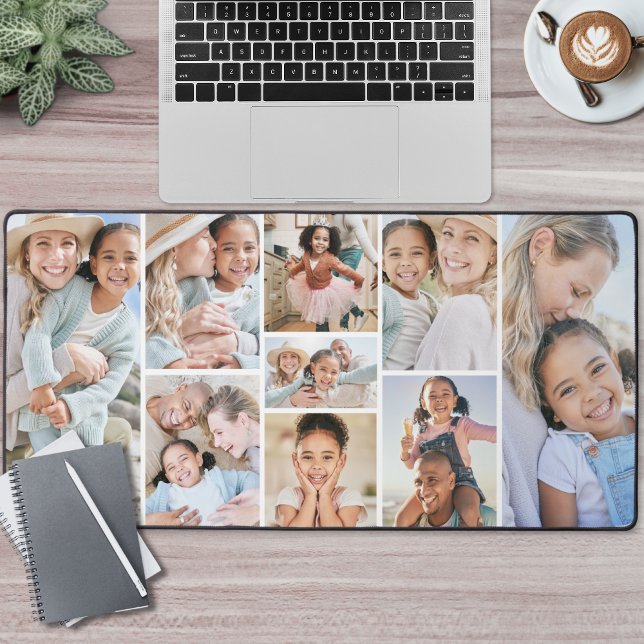 Personalisiert machen Sie Ihre eigene 9 FotoCollag Schreibtischunterlage (Personalized Make Your Own 9 Photo Collage Desk Mat)