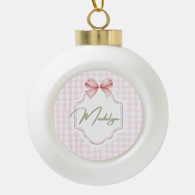 Personalisiert Madeline Baby Girl Kinderzimmer Bow Keramik Kugel-Ornament (Vorderseite)