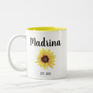 Personalisiert Madrina Est. Farbige Sonnenblume Zweifarbige Tasse