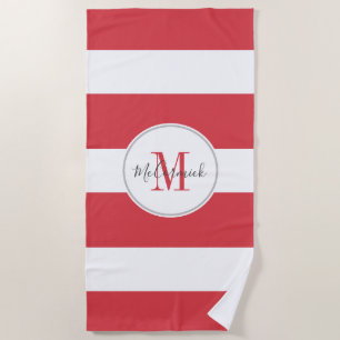 Personalisiert Magenta Pink White Stripes Script Strandtuch