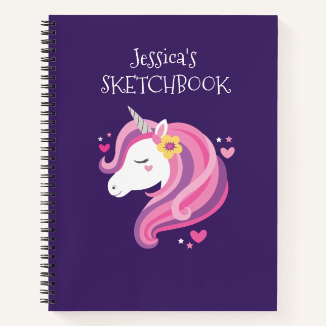 Personalisiert Magical Unicorn Artist Sketchbook Notizbuch (Vorderseite)