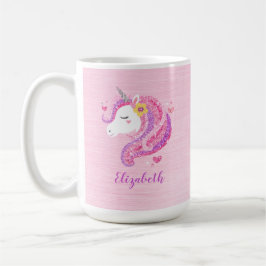 Personalisiert Magisch rosa Glitzer Einhorngesicht Kaffeetasse