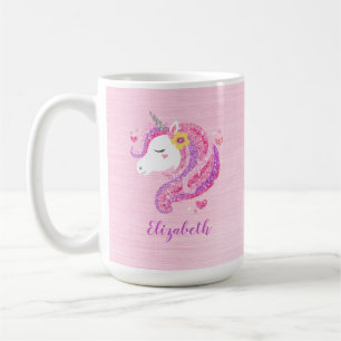 Personalisiert Magisch rosa Glitzer Einhorngesicht Kaffeetasse