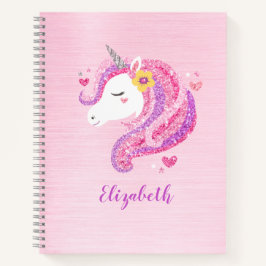 Personalisiert Magisch rosa Glitzer Einhorngesicht Notizbuch