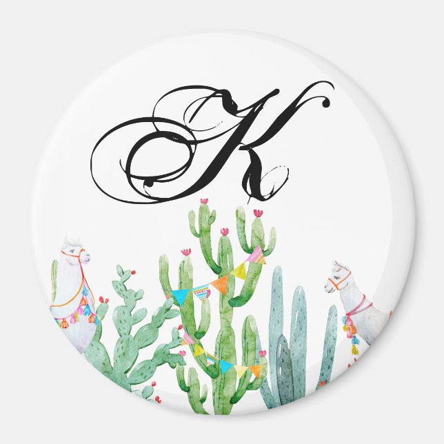 Personalisiert Magnet Boho Llama Bohemisch Cacti D (Vorne)