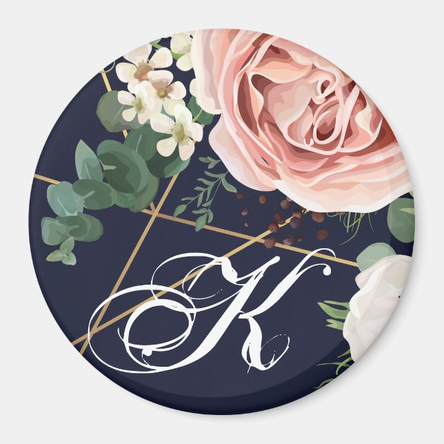 Personalisiert Magnet Geometric Garden Rose Navy B (Vorne)