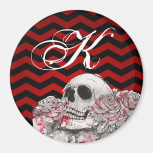 Personalisiert Magnet Schädel Rose Gothic Zickzack