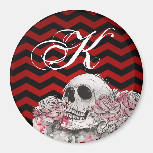 Personalisiert Magnet Schädel Rose Gothic Zickzack (Vorne)
