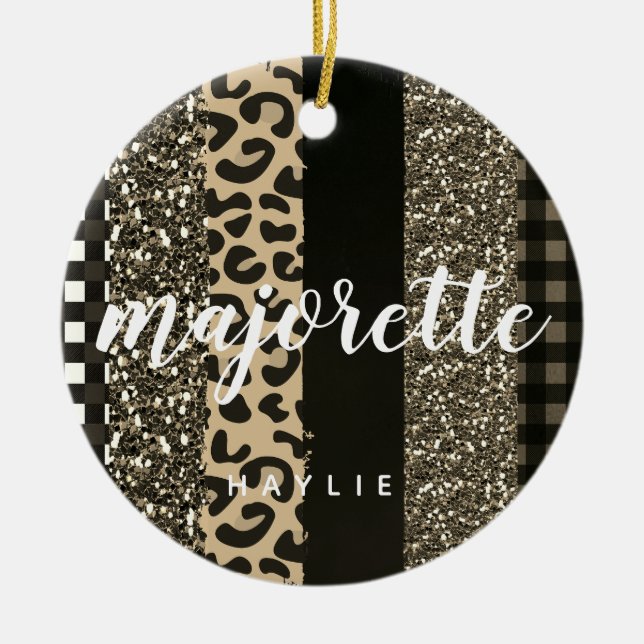 Personalisiert Majorette Imitate Cheetah und Glitz Keramik Ornament (Vorne)