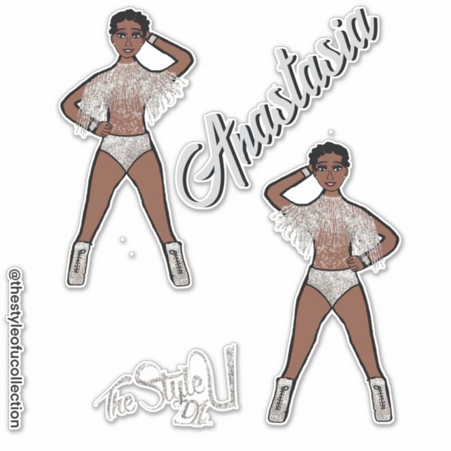 Personalisiert Majorette / Tänzerin Silver Fringe Aufkleber (Vorderseite)