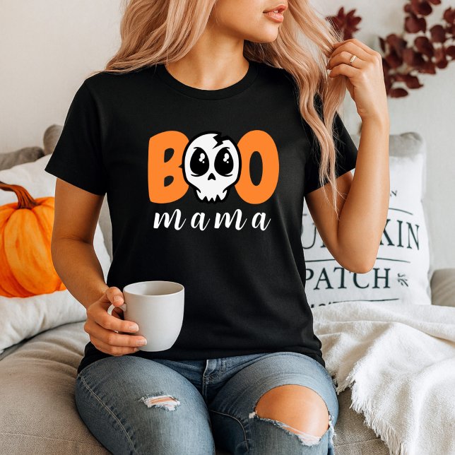 Personalisiert Mama Boo Niedlich Skull Halloween T-Shirt (Von Creator hochgeladen)