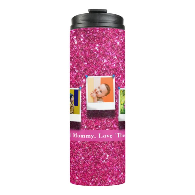 Personalisiert Mama Foto Collage Girly Pink Thermosbecher (Vorderseite)