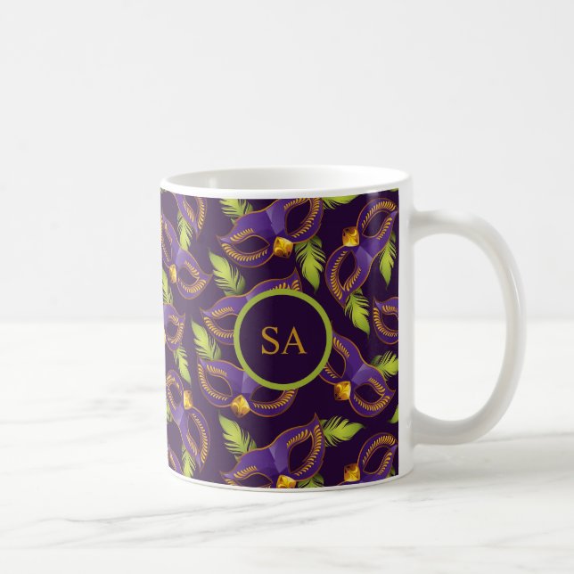Personalisiert Mardi Gras Gold Green Lila Mask Kaffeetasse (Rechts)