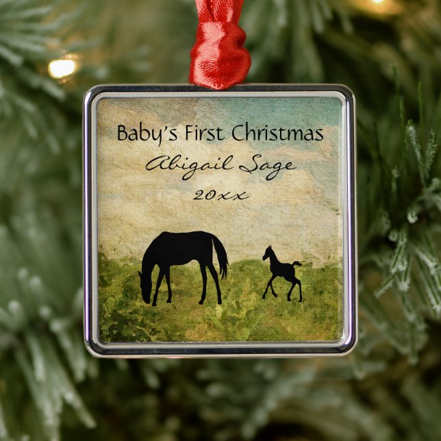 Personalisiert Mare Foal Horse Baby's 1. Weihnacht Ornament Aus Metall (Baum)