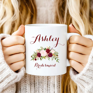 Personalisiert Marsala Pink Floral Bridesmaid Kaffeetasse