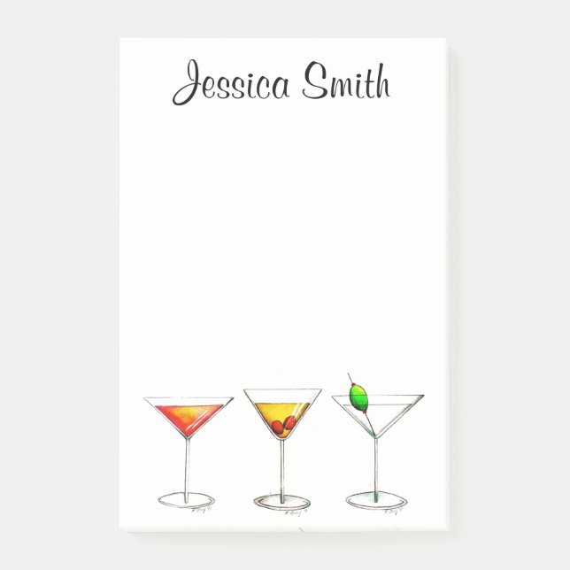 Personalisiert Martini Cosmo Manhattan Cocktails Post-it Klebezettel (Vorderseite)