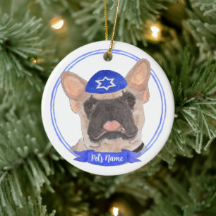 Personalisiert Masked Frenchie Hanukkah Keramik Ornament