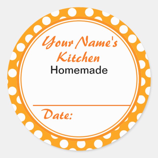 Personalisiert Mason Jar Lid Label Orange Polka Do Runder Aufkleber (Vorderseite)