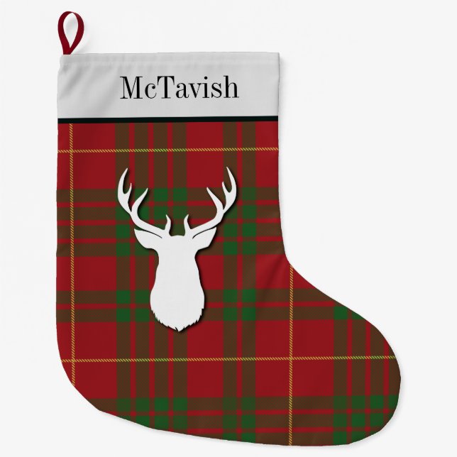 Personalisiert McTavish Tartan Green Red Kariert Großer Weihnachtsstrumpf (Vorderseite)