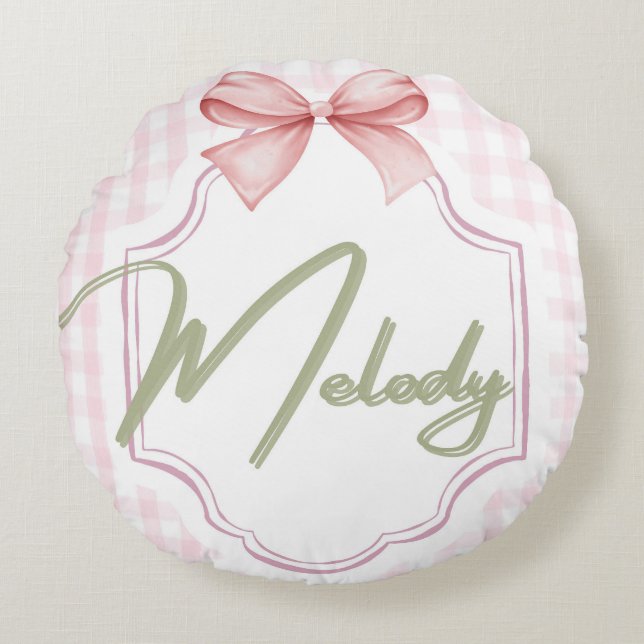 Personalisiert Melody Baby Girl Kinderzimmer Bow&G Rundes Kissen (Vorderseite)